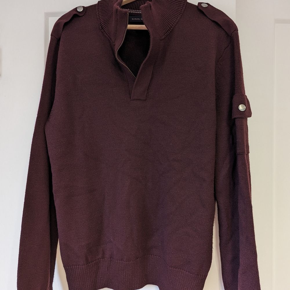 Banana Republic Burgundy Wool Zip Up Sweater